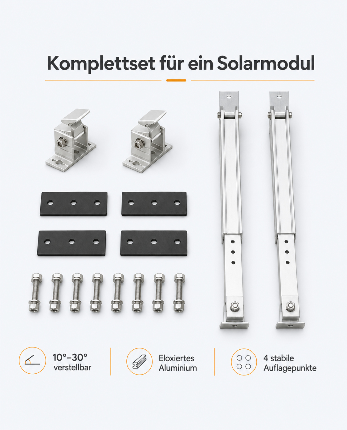 Package contents of the enjoysolar Master aluminium bracket ES-AHV-02