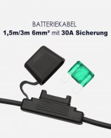 enjoysolar&reg; Batteriekabel 3m 6mm&sup2;, 30A Sicherung mit Polklemmen