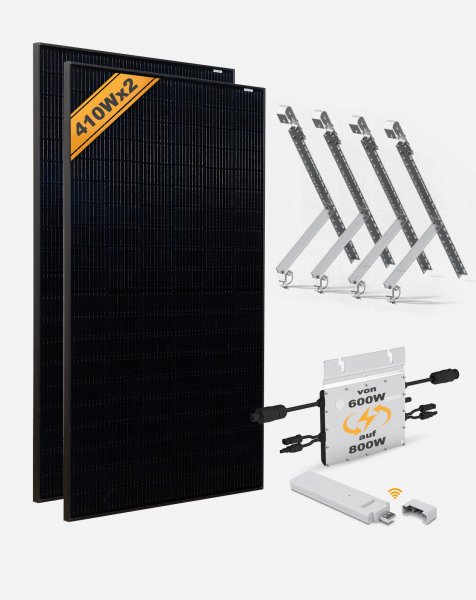 Hoymiles® Mikrowechselrichter HM-800 mit DTU Wlite und Luxen® Solarmodul 410W*2 mit Verstellbare Balkon PV Halterung*2