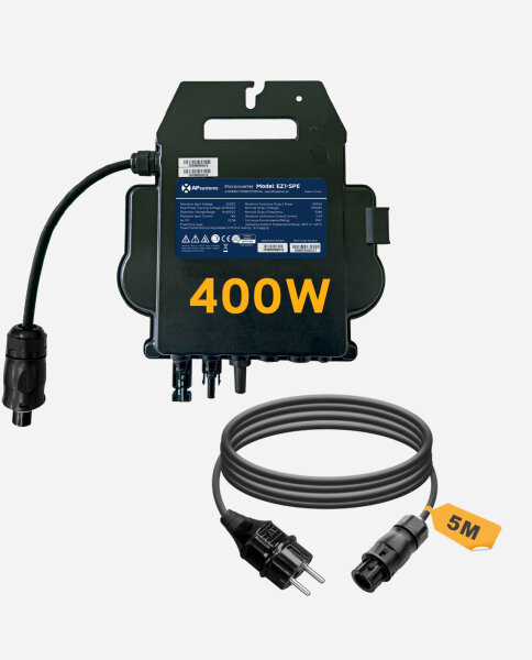 APsystems&reg; Mikrowechselrichter EZ1-SPE 400W inkl. integrierter WLAN & Bluetooth + 5m Netzanschlusskabel Betteri&reg; BC01 auf Schuko