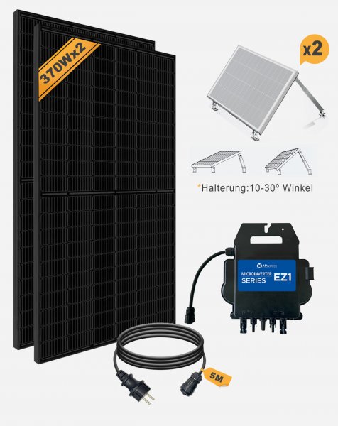 Balcony PV Anlage 800W_APsystems® EZ1-M 800 + Luxen® 370W Solarpanel + 5m Cable Exceedconn® to Schuko Socket  - 0% MwSt