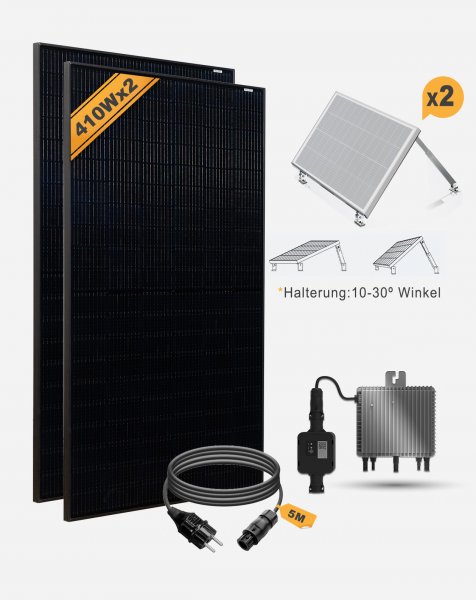 Balkonkraftwerk 800W_Deye® SUN80G3-EU-Q0 + Luxen® 410W Solarmodul + 5m Betteri® auf Schuko Netzanschlusskabel + Alu Master Halterung - (0% Mwst)