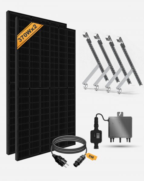 Balcony PV Anlage Deye® SUN80G3-EU-Q0 + Luxen® 370W Solarpanel + 5m Cable Betteri® to Schuko Socket + Alu PV bracket adjustable - (0% Mwst)