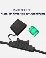 enjoysolar® professional battery cable 6mm² with 30A fuse and pole clamps, battery to charge controller - (0% MwSt)