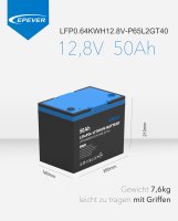 EPEVER® Lithium Battery LiFePO4 Batteries 12,8V 50Ah – integrated BMS, Self-heating function under 0°C, A-Grade LiFePO4-Cells