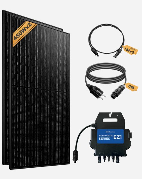 Balkonkraftwerk 800W_APsystems® EZ1-M 800 + JA Solar® 440W Solarmodul + 5m  Betteri® auf Schuko Netzanschlusskabel