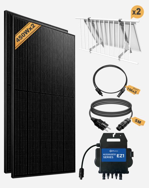 Balkonkraftwerk 800W_APsystems® EZ1-M 800 + SKYWORTH® 450W Solarmodul + 5m  Betteri® auf Schuko Netzanschlusskabel + Alu Befestigung verstellbar