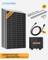 Sunshare Ray Lite&reg; 800W Balkonkraftwerk &ndash; Komplettset mit Mikrowechselrichter, 4*200W Solarmodulen, 5m AC-Netzkabel & 4*Halterung f&uuml;r Balkongel&auml;nde (silber) - (0% MwSt.)