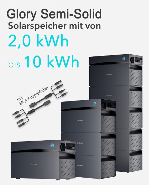 Sunshare&reg; Glory Balkonkraftwerke - Hybrid-Wechselrichter mit 2,0kWh Speicher  | Modularer Solarspeicher bis 10kWh
