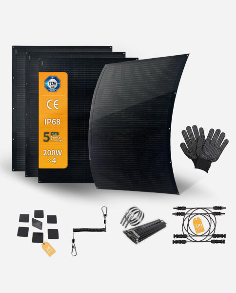SERAPP&reg; 800W Flexible Solar Panel Set (4 x 200W) &ndash; Monocrystalline, with Mounting Accessories and DC Cables &ndash; For Balcony Power Systems