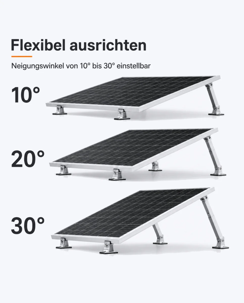 Adjustable tilt angles of the enjoysolar aluminium bracket from 10 to 30 degrees