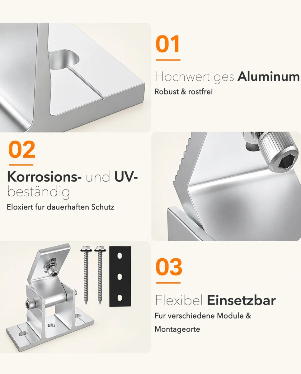 Lieferumfang der enjoysolar Master Aluminium-Halterung ES-AHV-02